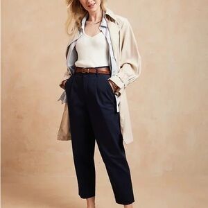 Women's Navy Pleated Crop Authentic Chino Pants